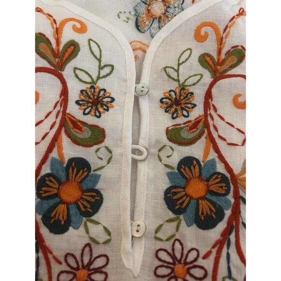 Saint Tropez West Women’s Embroidered Boho Festival Tunic Top 100% Linen Sz. XL - Picture 10 of 14